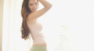 smiling happy woman with slim body