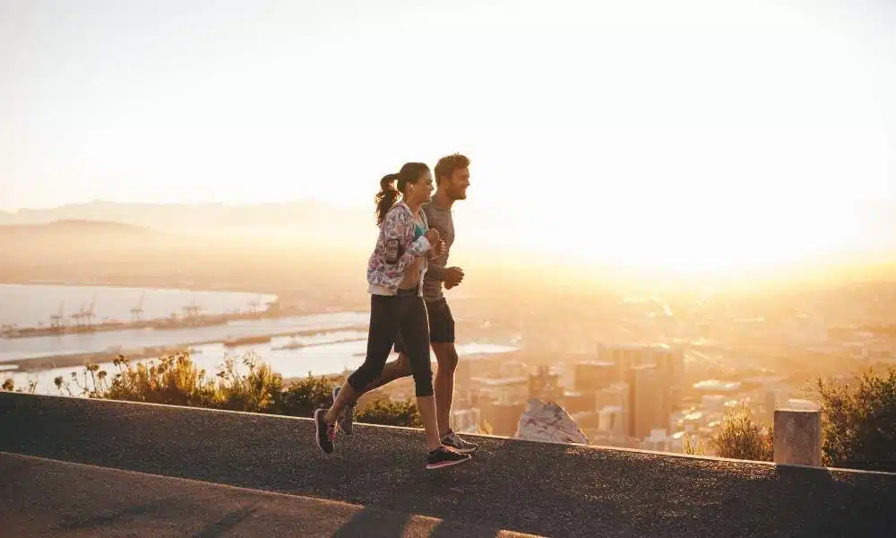 Active couple staying fit and running after their sessions in the Bay Area.