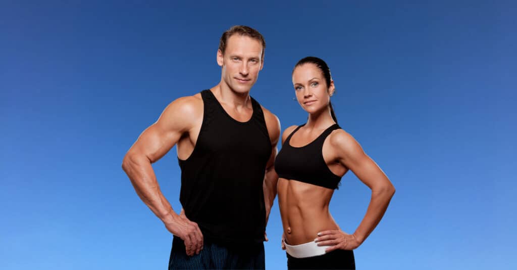 Couple receiving CoolTone body sculpting treatments together at Sculptology Wellness Center in California