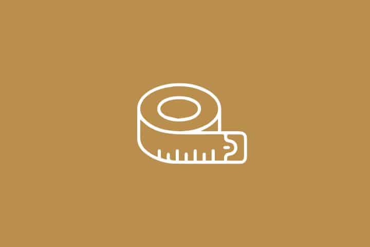 weight loss - Sculptology Icon of a retractable tape measure in white on a brown background, representing measurement or sizing.